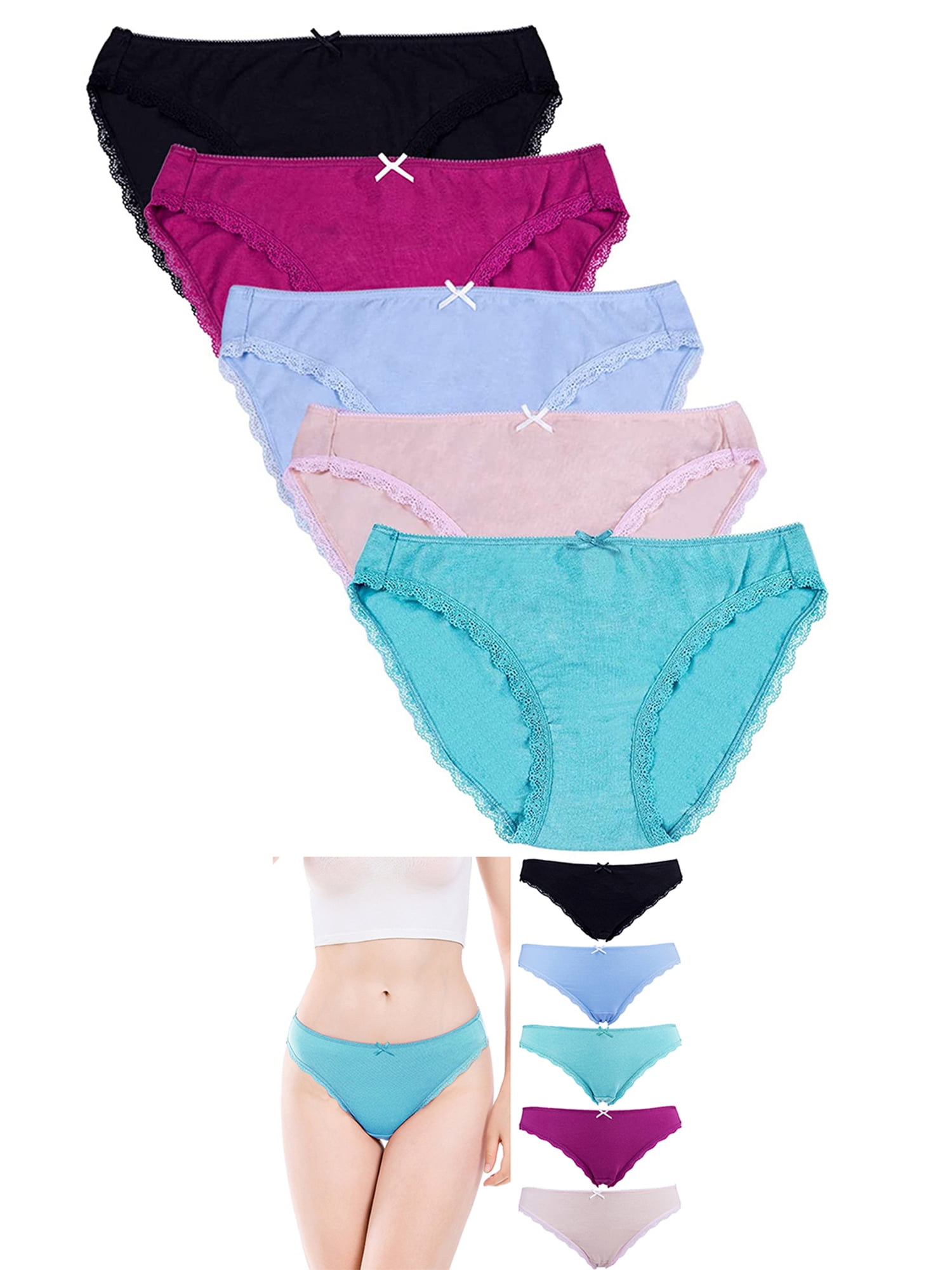 LOT NICE !!5 Women Bikini Panties Brief Floral Lace Cotton Underwear Size M  L XL, F130, M