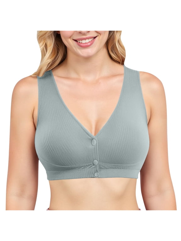 Cotton Plus Size Wireless Bras for Women Front Closure Easy Dressing Comfort Lift for Daily Wear Light Airy Daily Feel Soft Feel Daily Wear Classic Solid Style Summer Green 3XL