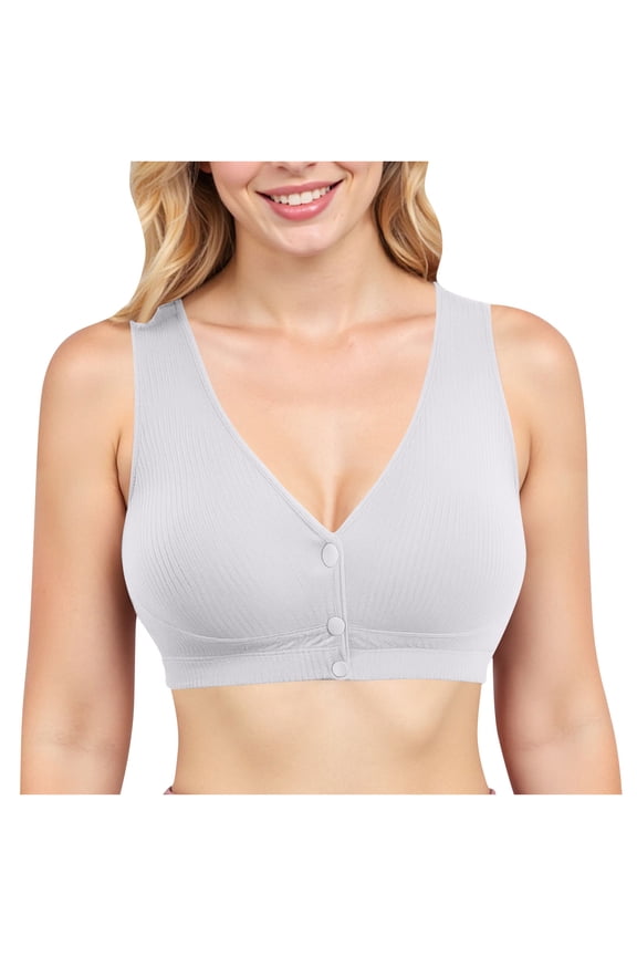 Cotton Plus Size Wireless Bras for Women Front Closure Easy Dressing Comfort Lift for Daily Wear Light Airy Daily Feel Soft Feel Daily Wear Classic Solid Style Summer Gray XL