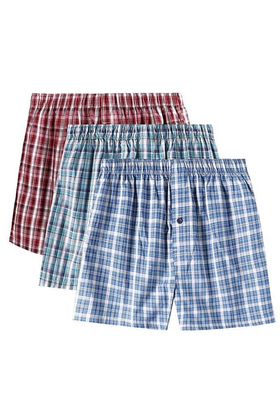 Men's Checker Plaid Shorts Trunk Assorted 100% Cotton Boxer Briefs, 6 Pack (MD)