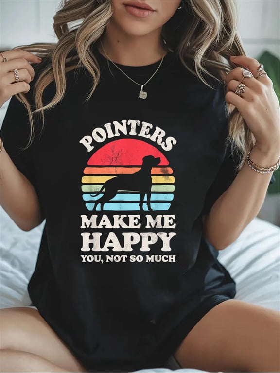 Cotton Pointers Make Me Happy Retro German Shorthaired Pointer Dog Casual Graphic Daily T-Shirt