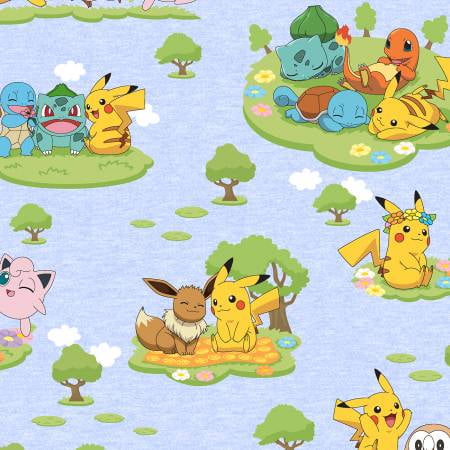 Cotton Pokemon Nintendo Video Games Characters Kids Sky Blue Cotton Fabric Print by the Yard (AOQD-74839-63SKY)