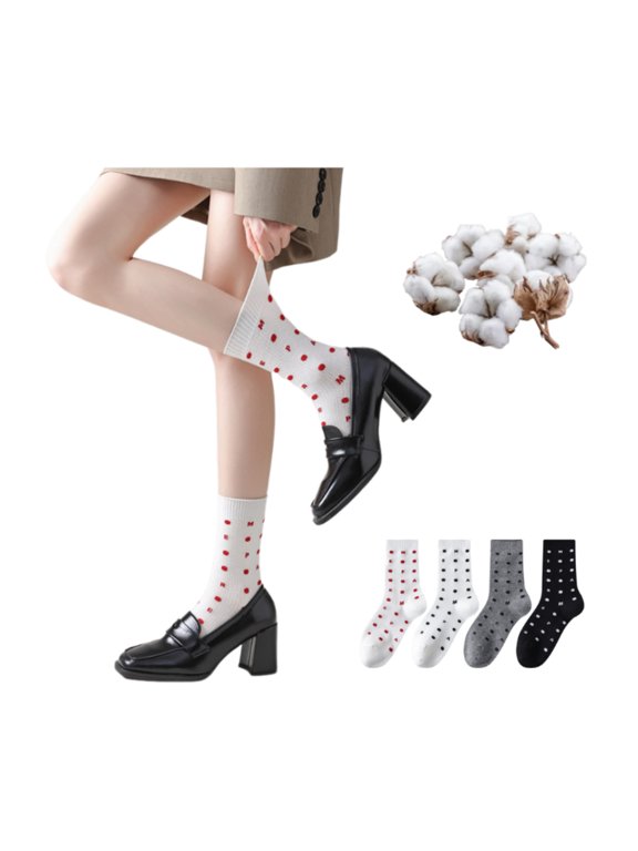 Cotton Polka Dot Socks, Women Thin Girls Sheer, Retro Preppy Ballet Style, Breathable, Versatile Chic Summer All Season