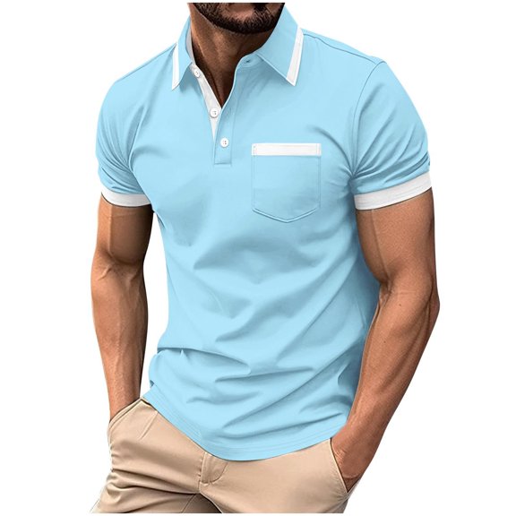 Cotton Polo Shirt Men Short Sleeve Golf Tee Classic Slim Fit Collared Shirt with Pocket Breathable Summer Casual Spring Athletic Performance Top