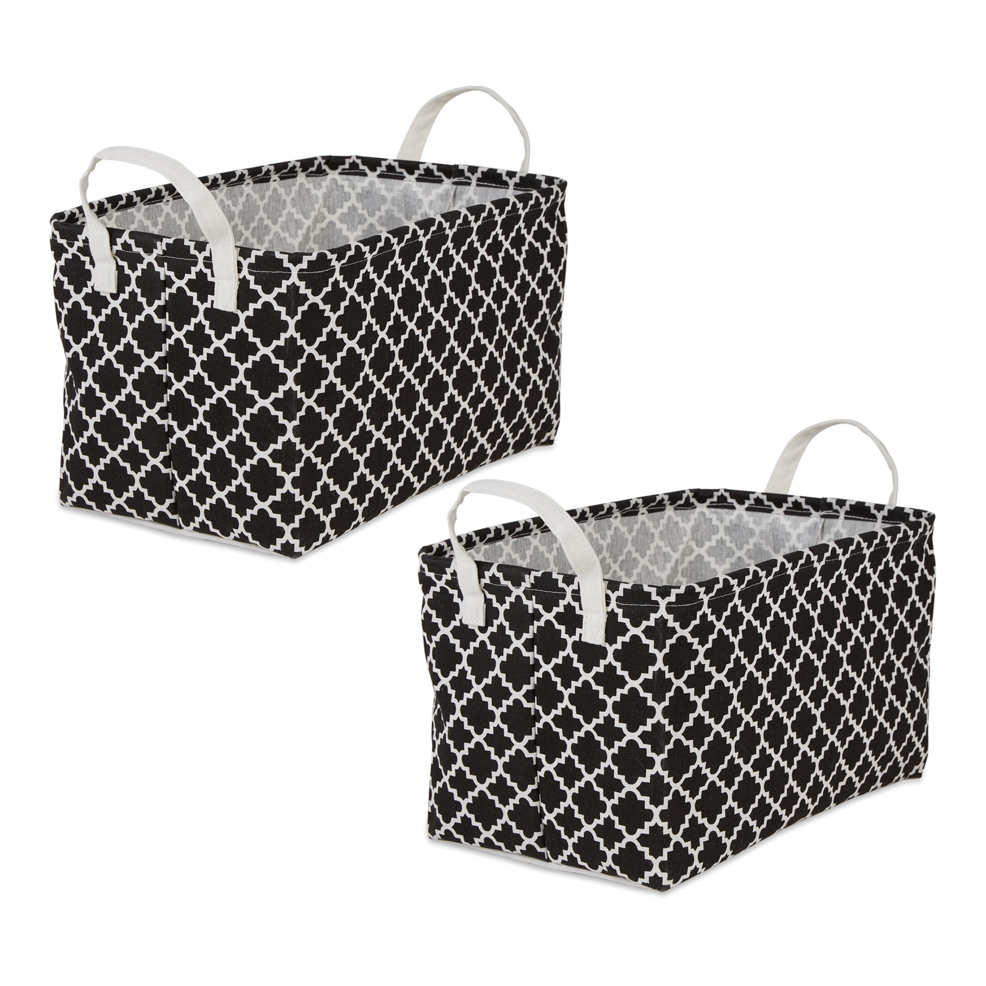 Black and White Cotton-Poly Collapsible Laundry Bins, Set of 2