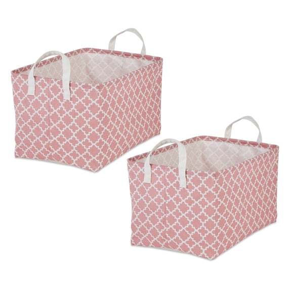 DII PE-Coated Cotton Polyester Laundry Bin Lattice Rose Rectangle Extra Large 12.5x17.5x10.5 (Set of 2)