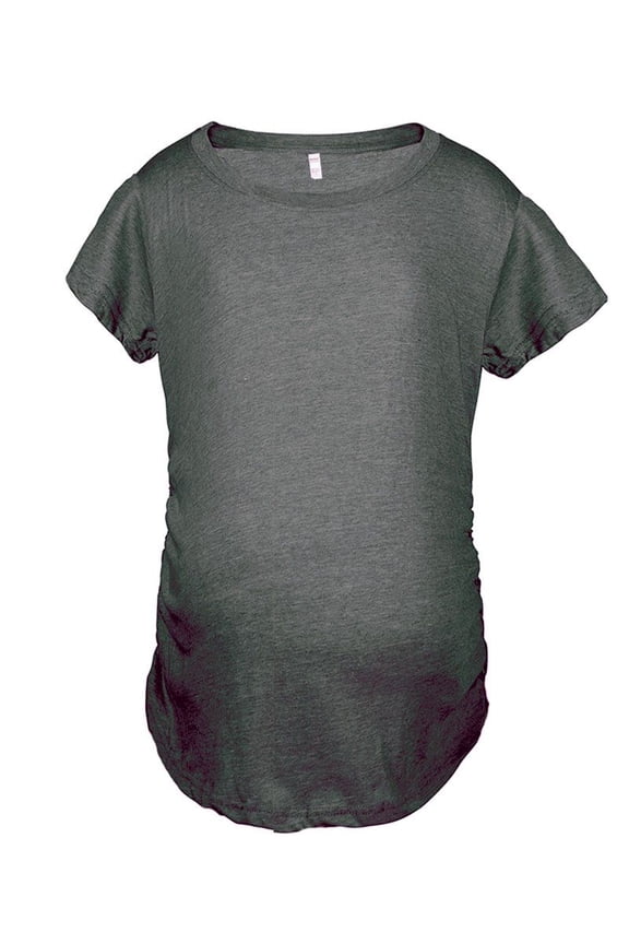 Cotton-Poly Short Sleeve Maternity Tee-Heather Black-S