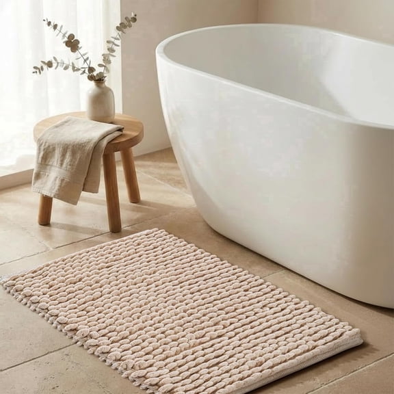 Savi Home Cotton Polyester Popcorn Bath Rug, Anti-Skid Bath Mat, Beige, 17" x 24"