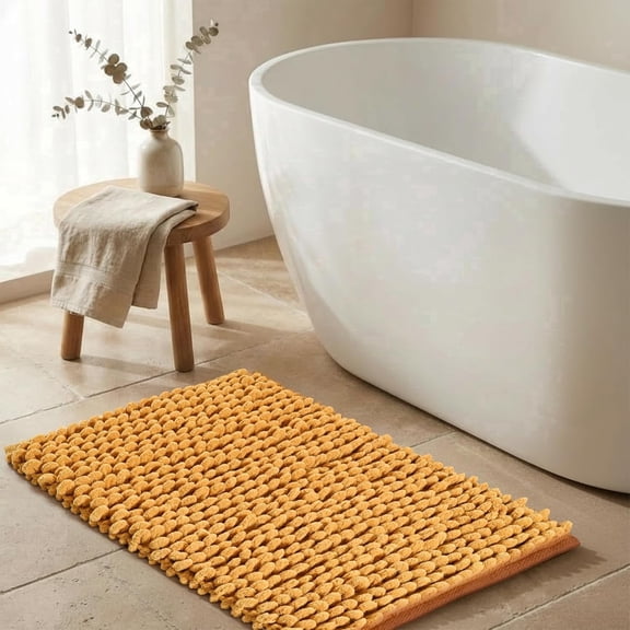 Savi Home Cotton Polyester Scalloped Popcorn Bath Rug with Anti-Skid Backing, Mustard, 17" x 24"