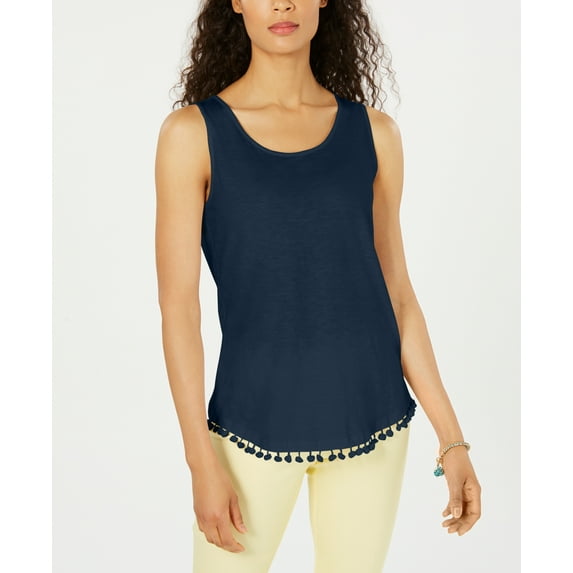 Cotton Pom Pom-Trim Tank Top Intrepid Blue XXL