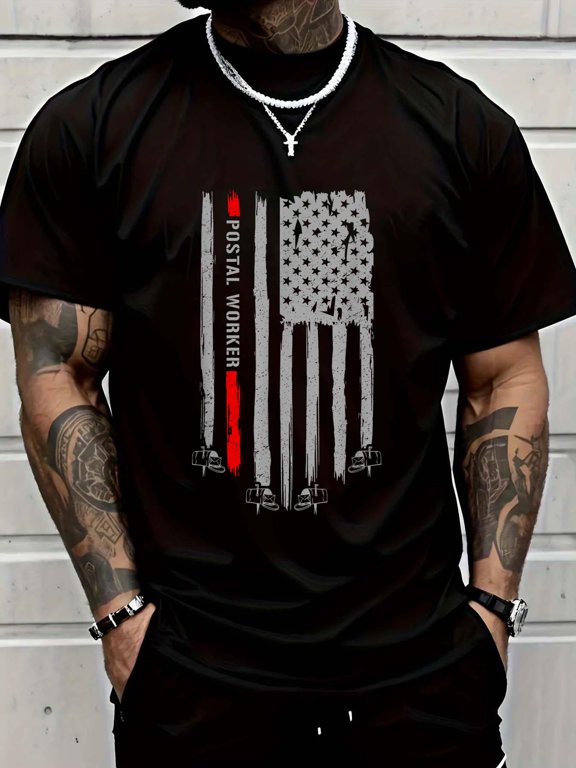 Cotton Postal Worker Vintage USA American Flag USA Postal Women Men T-Shirt Men's Casual Short Sleeve Graphic Tee