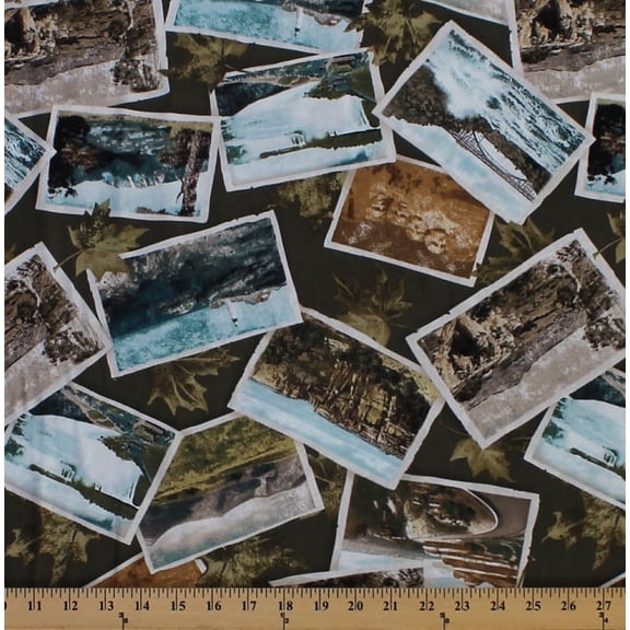Cotton Postcards Nature Photographs Tourist Travel Scenic Views America American Road trip National Parks USA Sightseeing Leaves Green North by Northwest Cotton Fabric Print by the Yard (05730-49)