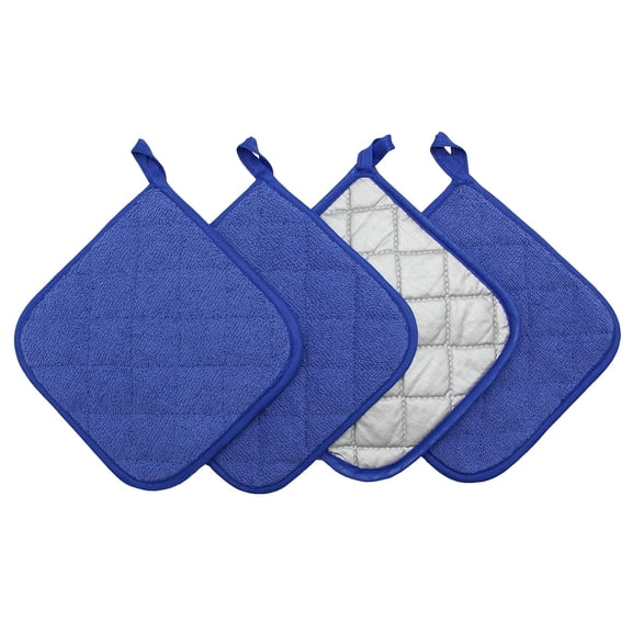 Cotton Pot Holders Cotton Made Machine Washable Heat Resistant Everyday Kitchen Basic Terry Pot Holder, Hot Pads, Trivet for Cooking and Baking Set of 4 (Dark Blue)