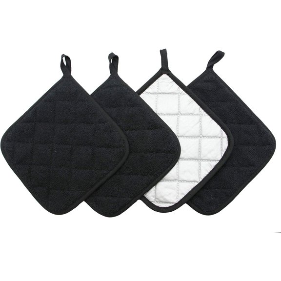 Cotton Pot Holders Cotton Made Machine Washable Heat Resistant Everyday Kitchen Basic Terry Pot Holder, Hot Pads, Trivet for Cooking and Baking Set of 4 Pcs.