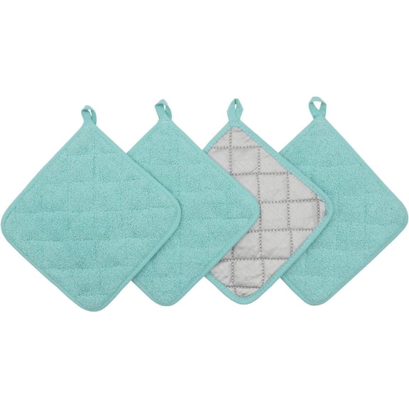 Cotton Pot Holders Cotton Made Machine Washable Heat Resistant Everyday Kitchen Basic Terry Pot Holder, Hot Pads, Trivet for Cooking and Baking Set of 4 Pcs.