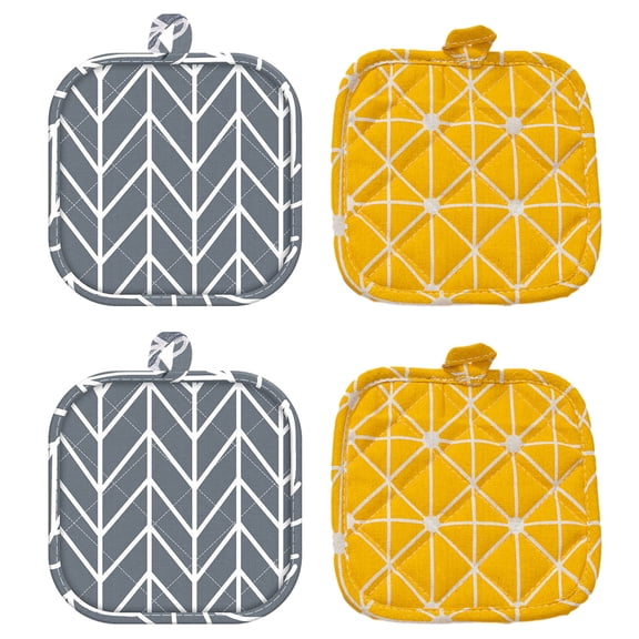 Cotton Pot Holders Set, 4PCS, Heat Resistant Kitchen Hot Pads, 17x17cm, Multipurpose Quilted Design