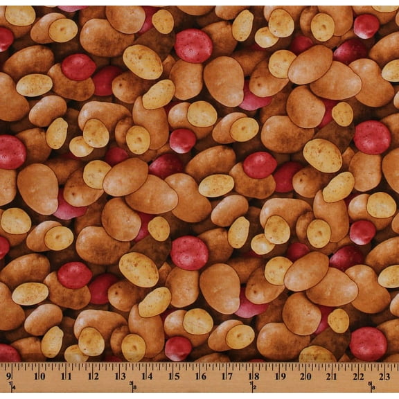 Cotton Potatoes Red Potato Vegetables Veggies Gardening Country Kitchen Food Festival Farmer's Market Cotton Fabric Print by the Yard (387MULTI)