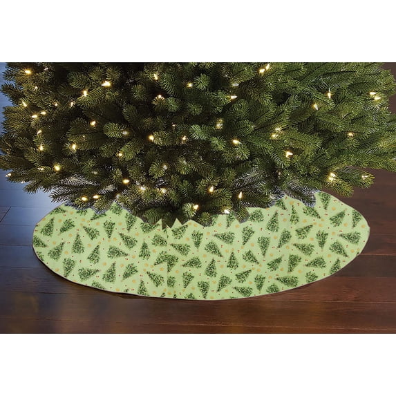 Cotton Print Holiday Tree Skirt 42" Round Christmas Trees