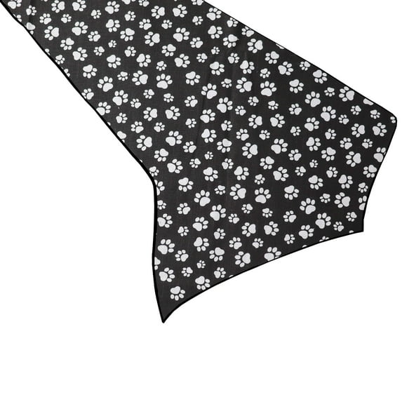 Cotton Print Table Runner Animal Small Paw Print White Paw on Black