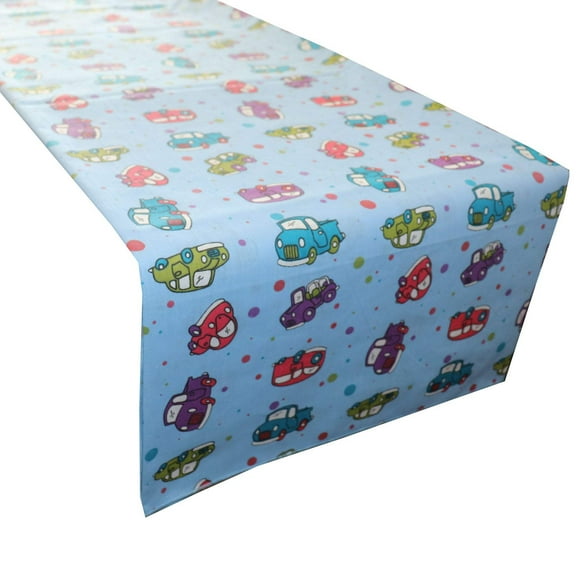 Cotton Print Table Runner Cars and Trucks Blue