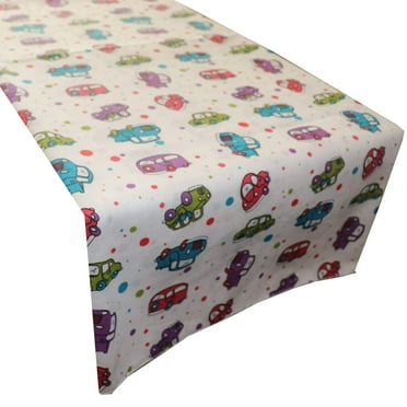 Cotton Print Table Runner Cars and Trucks White