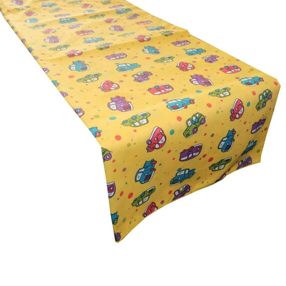 Cotton Print Table Runner Cars and Trucks Yellow