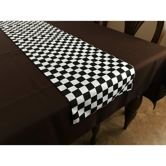 Cotton Print Table Runner Checkerboard NASCAR Black