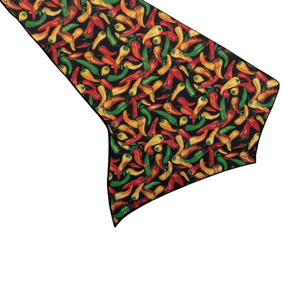 Cotton Print Table Runner Chili Peppers on Black