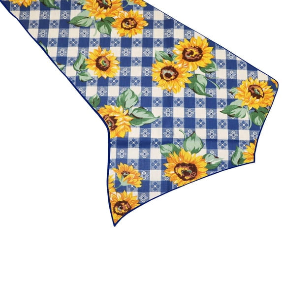 Cotton Print Table Runner Floral Sunflower Tavern Check Blue