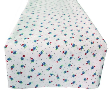 Cotton Print Table Runner Floral Tiny Flower Dots Blue