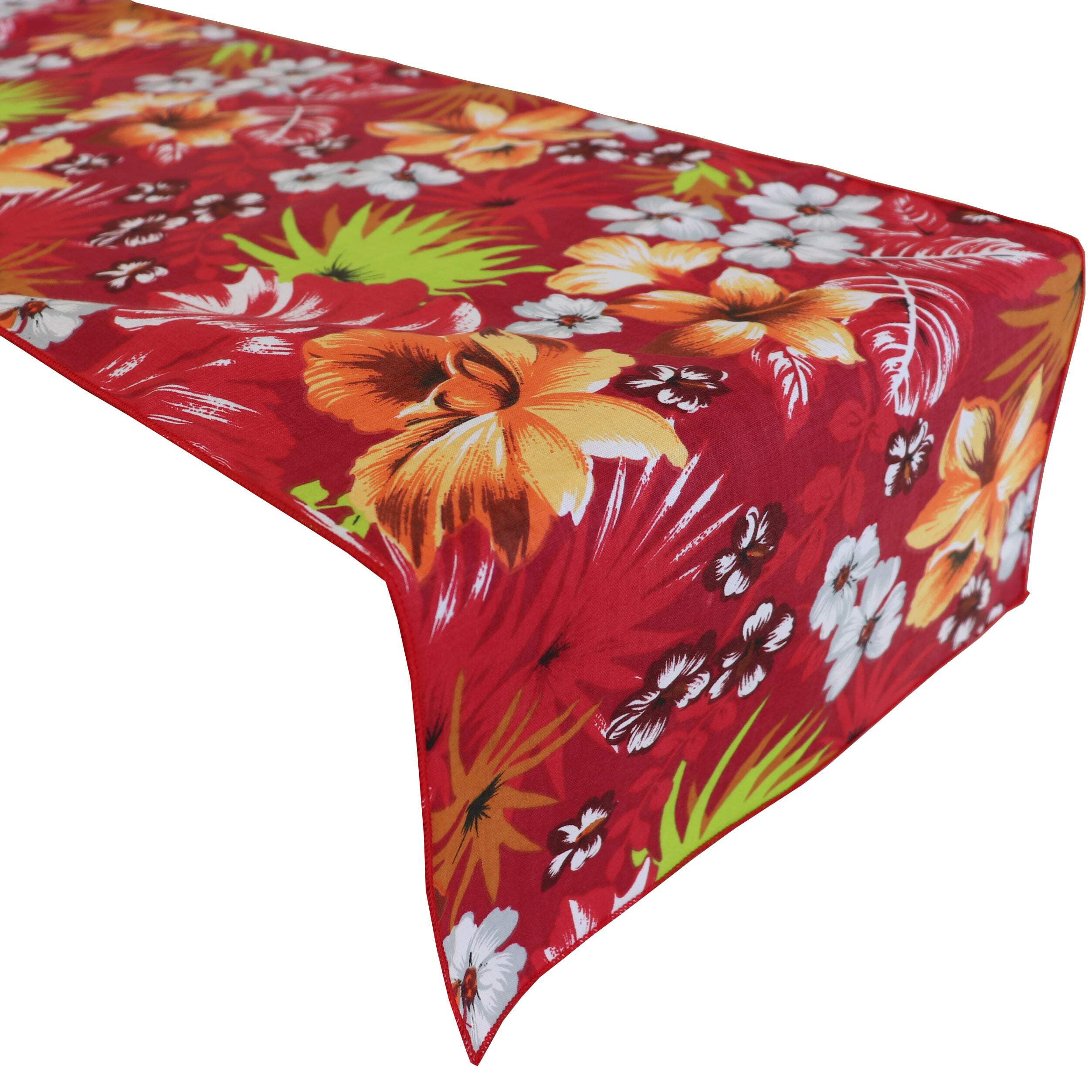 Cotton Print Table Runner Floral Tropical Hawaiian Red
