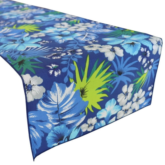 Cotton Print Table Runner Floral Tropical Hawaiian Royal Blue