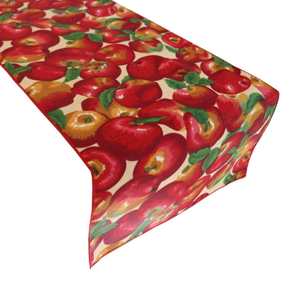 Cotton Print Table Runner Fruits Apples Allover on Beige