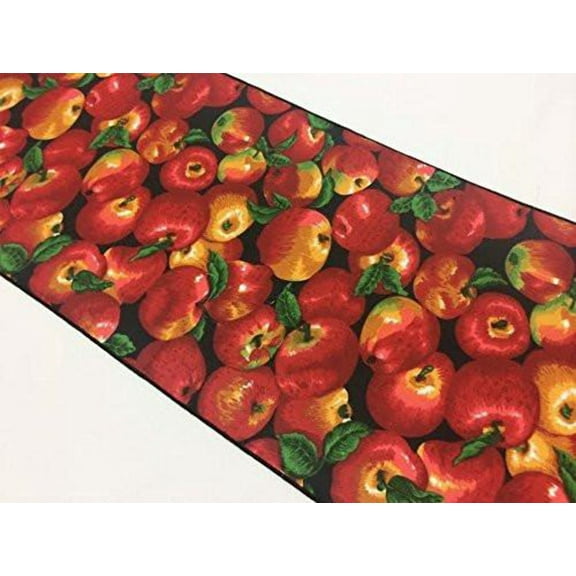 Cotton Print Table Runner Fruits Apples Allover on Black