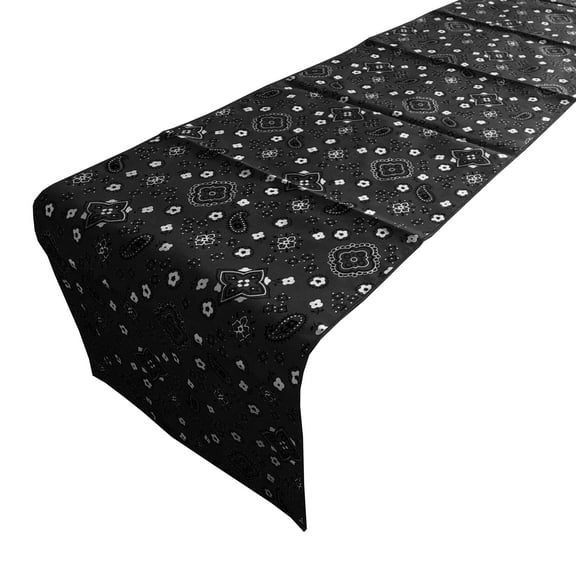 Cotton Print Table Runner Paisley Bandanna Black