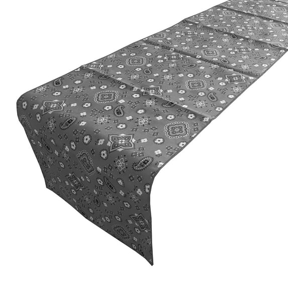 Cotton Print Table Runner Paisley Bandanna Gray