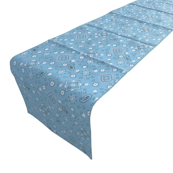 Cotton Print Table Runner Paisley Bandanna Light Blue