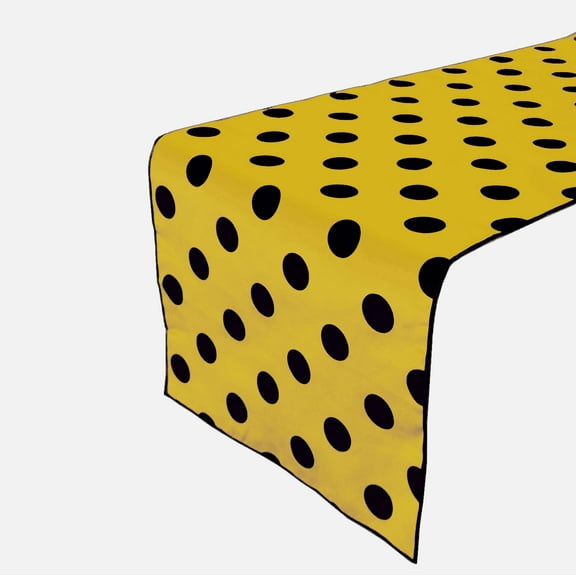 Cotton Print Table Runner Polka Dots Black on Yellow