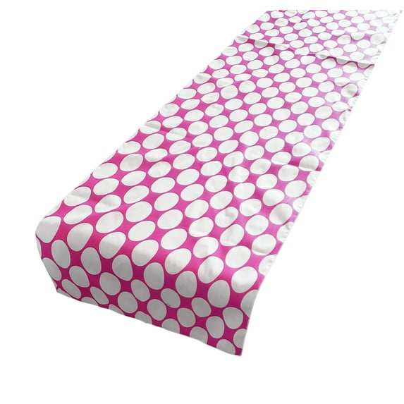 Cotton Print Table Runner Polka Dots Large Circles Dots White on Fuchsia