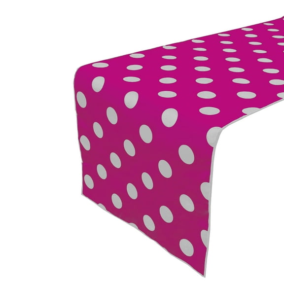 Cotton Print Table Runner Polka Dots White on Fuchsia
