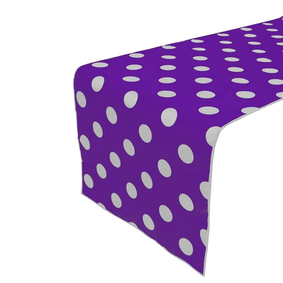 Cotton Print Table Runner Polka Dots White on Purple