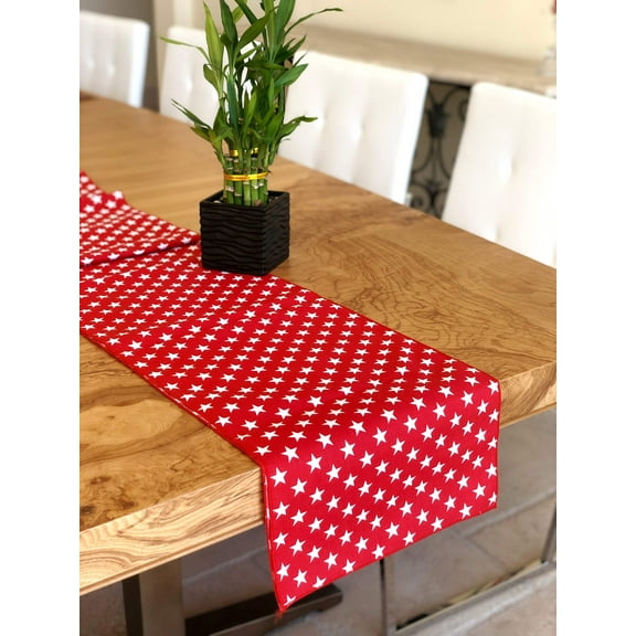 Cotton Print Table Runner Stars Red