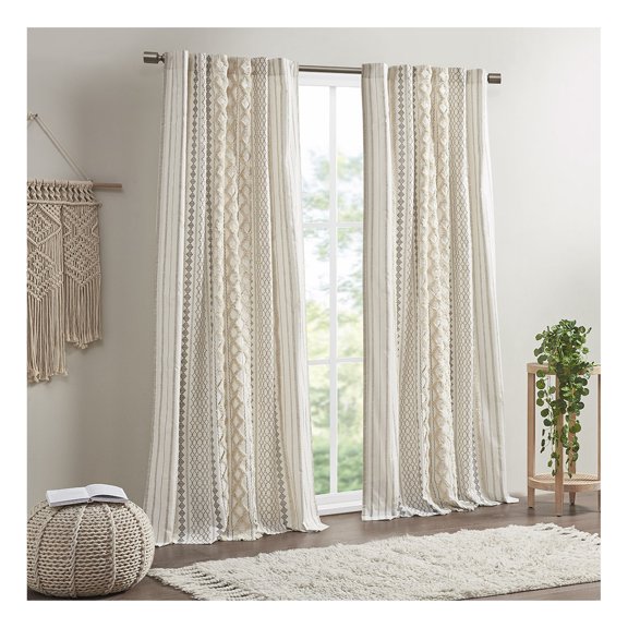 Cotton Printed Curtain Panel with Chenille Stripe and Lining 50x95"