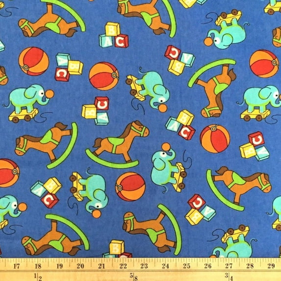 Cotton Printed Flannel Fabric 45" Wide Soft Warm Comfy By The Yard (Horse Blue)