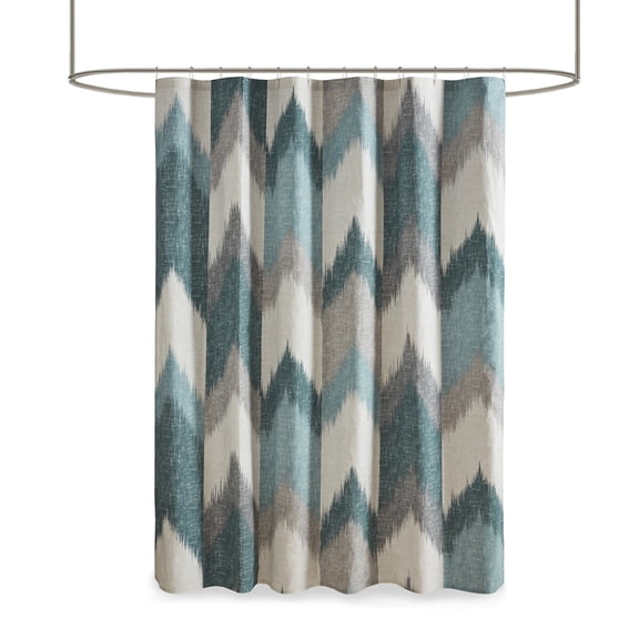 Cotton Printed Shower Curtain, Aqua Abstract Design 72x72 OEKO-TEX Certified Modern Bath Curtain