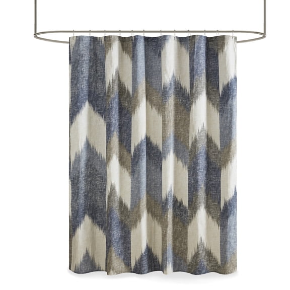 Cotton Printed Shower Curtain, Navy Abstract Design 72x72 OEKO-TEX Certified Modern Bath Curtain