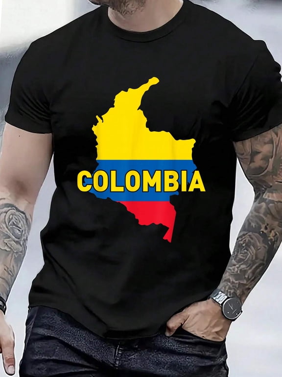 Cotton Proud Family and Patriotic Flag of Country Columbia T-Shirt Men's Casual Short Sleeve Graphic Tee