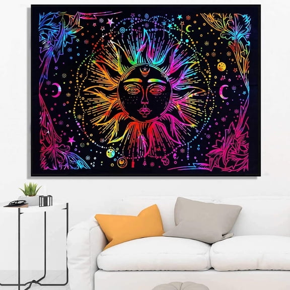 Cotton Psychedelic Sun Moon Tie Dye Mandala Tapestry Twin Size