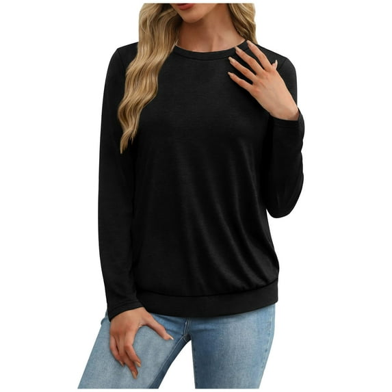 Cotton Pullover Sweatshirt Crewneck Womens Long Sleeve Cozy Base Shirts Solid Color Casual Fall Winter Tops (M, Black)