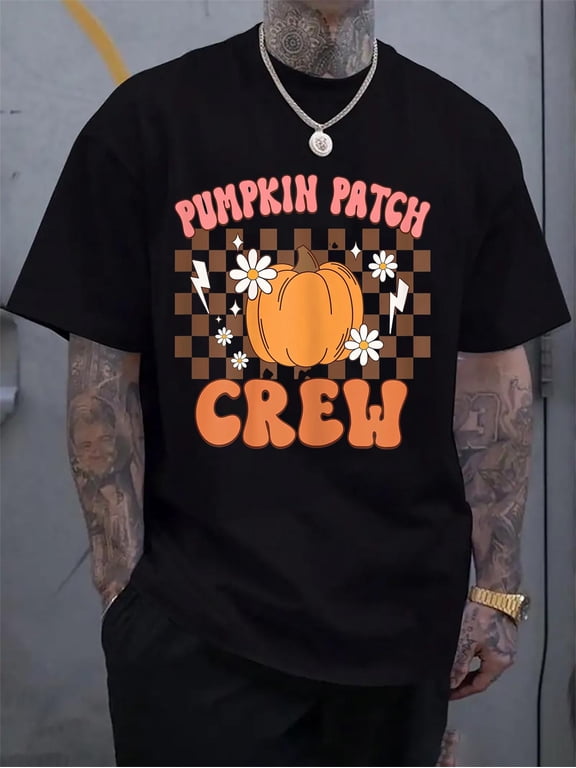 Cotton Pumpkin Patch Crew Funny Pumpkin Patch Squad Thanksgiving T-Shirt Men's Graphic Tee,Casual Short Sleeve Shirt